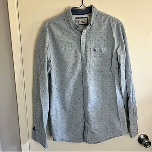 Penguin Light Blue Colorful Dotted Long Sleeve Casual Button Up Shirt